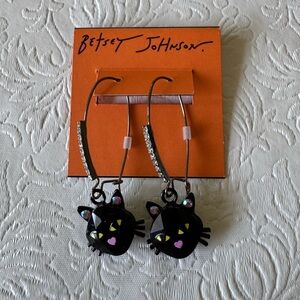Betsey Johnson Black Cat Drop Earrings